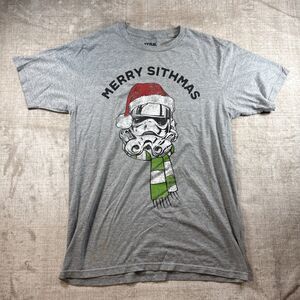 Star Wars Merry Sithmas gray storm trooper Shirt Size S Santa scarf green
